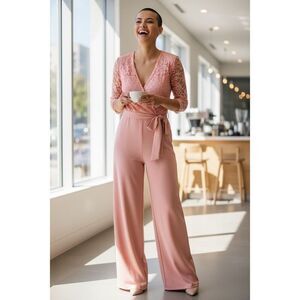 Ashley Steward Plus Sz 20 Lace‎ Top Long Sleeve Belted Jumper Pants NWT